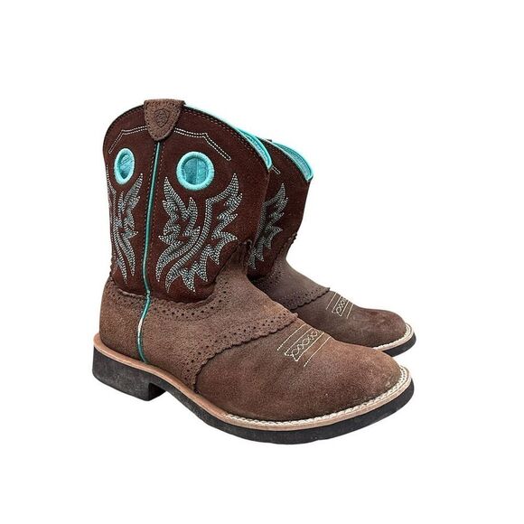 Ariat Girls Fatbaby Cowgirl Western Brown Boots Size 6 Multicolor Round Toe - Picture 1 of 13